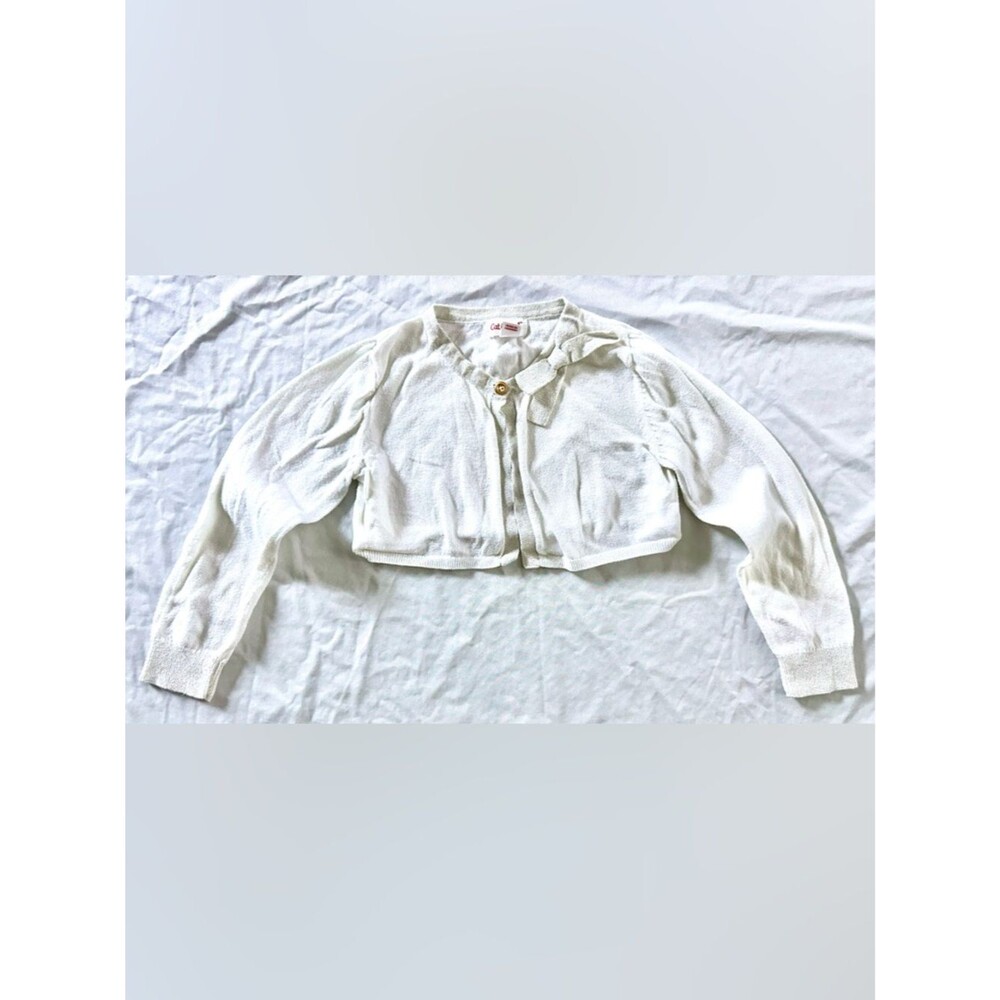 Cat & Jack Girls Cropped Cardigan Sweater Size 5T Ivory Long Sleeve Button